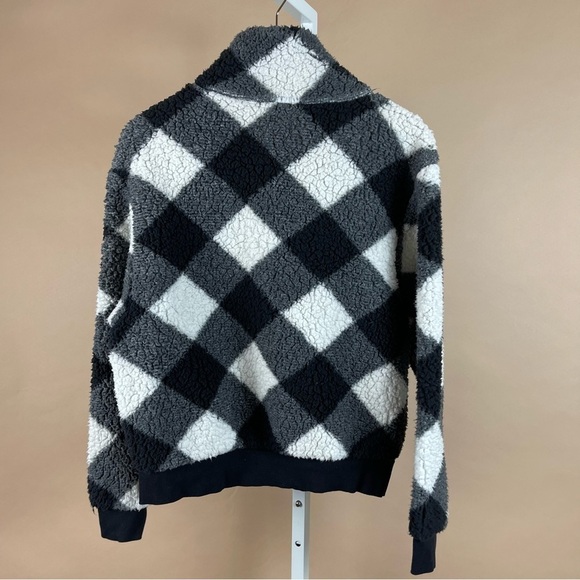 Stitch & Pine Size Small Checker Sherpa Full Zip Jacket Monochrome Cottagecore - Picture 2 of 5